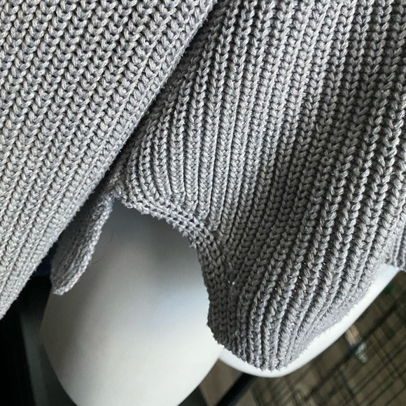 NUDE Grey Lace Up Front Tie Knit V-neck Sweater - Picture 2 of 4